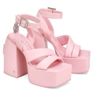 NEW Naked Wolfe Jingle Leather Platform Heel Sandals in Baby Pink
